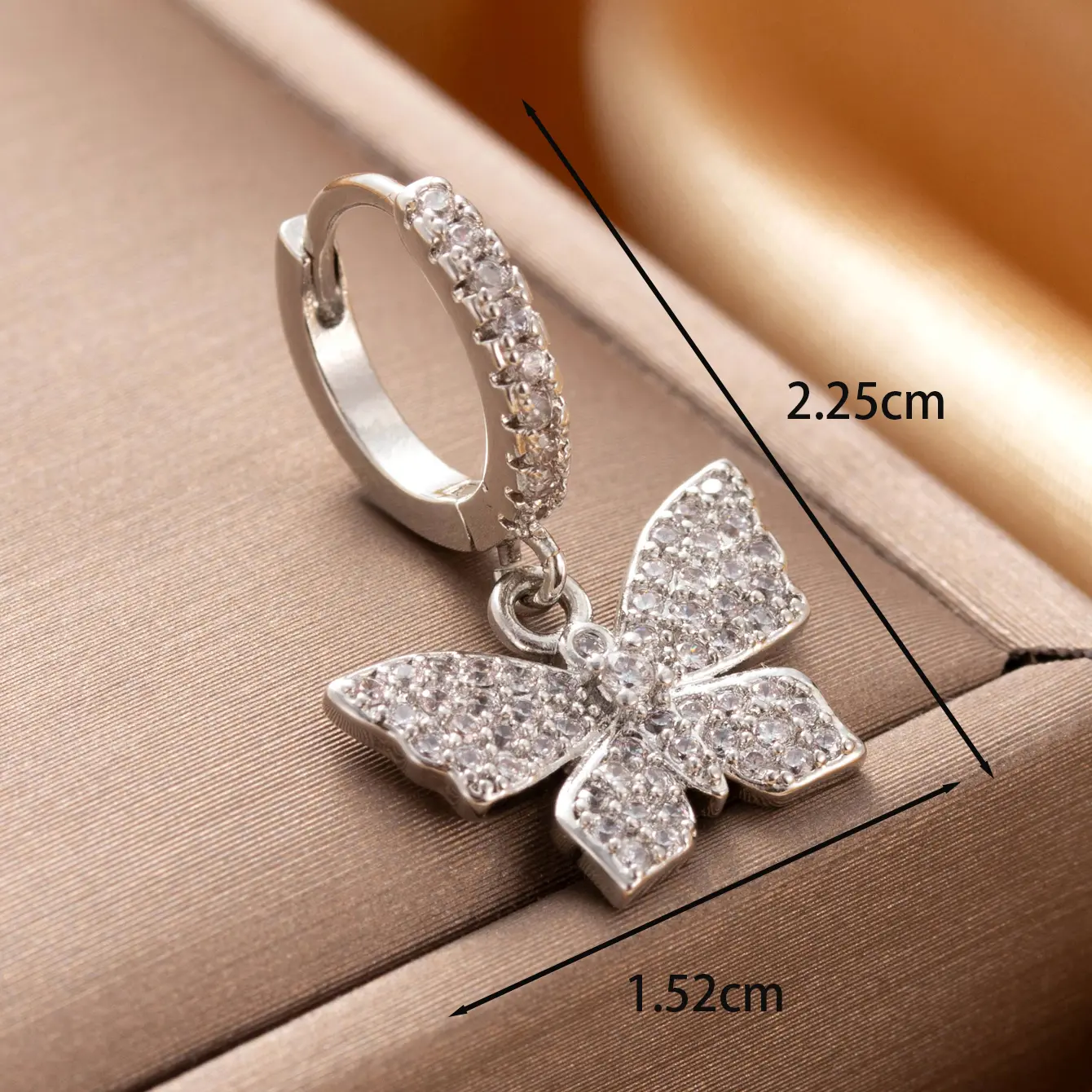 1 Piece Simple Series Butterfly Copper  Gold Color Zircon Women's Dangle Earrings h5 